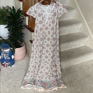 Blu Pepper White and Teal Bogo Lagen Maxi Dress